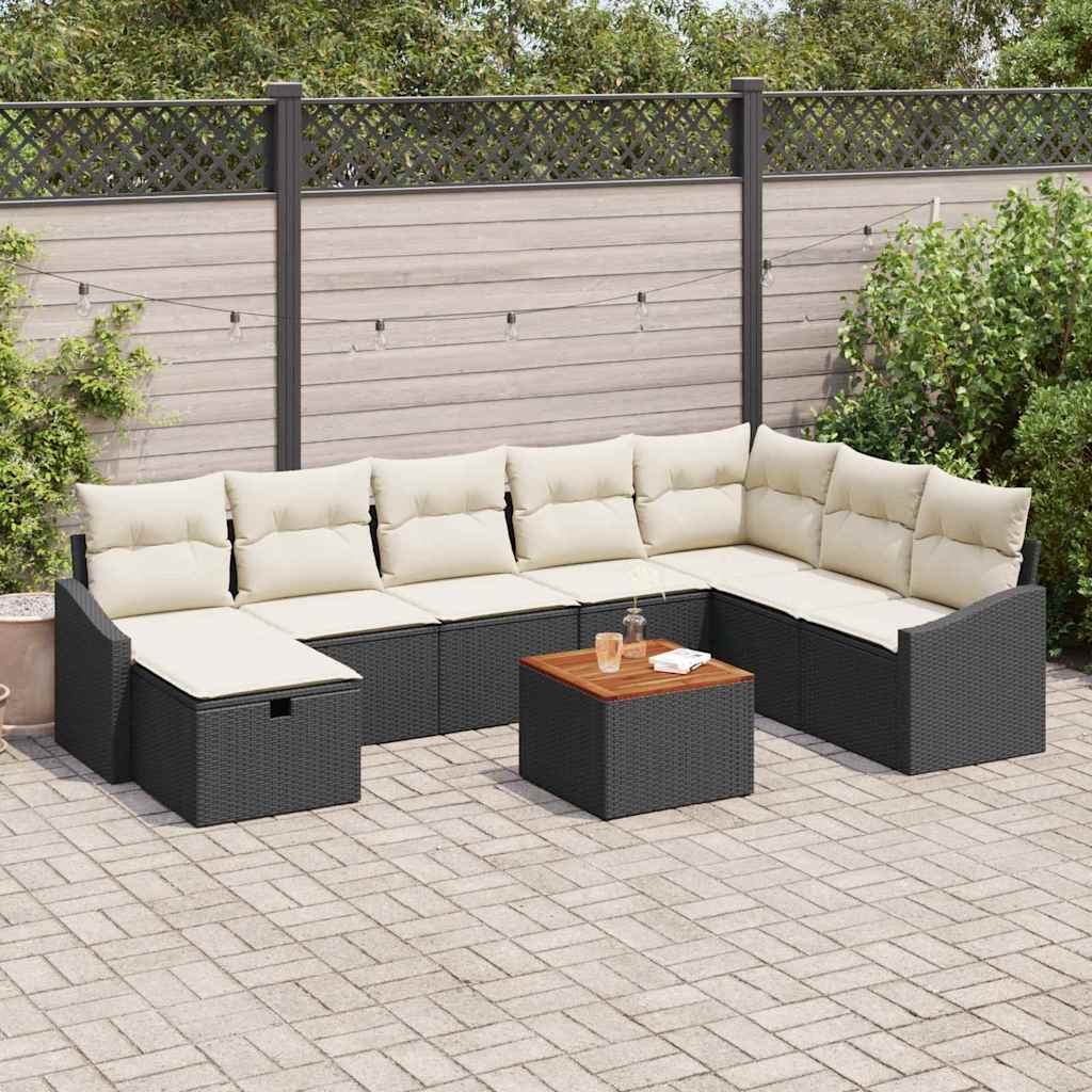 Garten-Sofa-Set mit Kissen 9 pcs Schwarz Poly Rattan